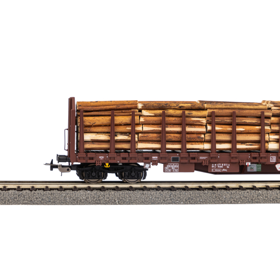 WAGON  do transportu kłód Roos-t642 z ładunkiem drewna,PIKO 24610 H0 1:87